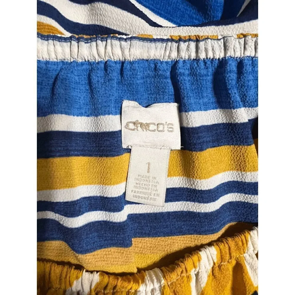 Chico's Off the Shoulder Striped Long Sleeve Blouse 10